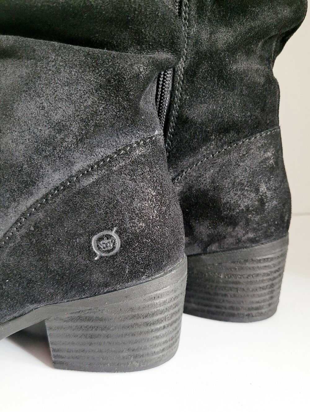 Born Distressed Black Suede Leather Slouchy Block Heel Boots US 7.5 - Picture 6 of 16